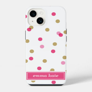 Roze en Gouden Confetti Stippen Monogram iPhone 14 Hoesje