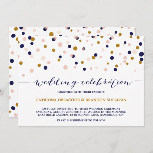 Roze en gouden Confetti Stippen Weddenschap II Kaart (Voorkant / Achterkant)