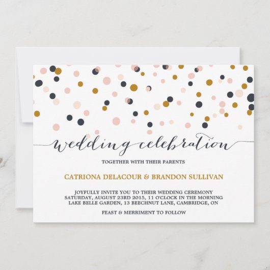 Roze en gouden Confetti Stippen Weddenschap Kaart (Voorkant)