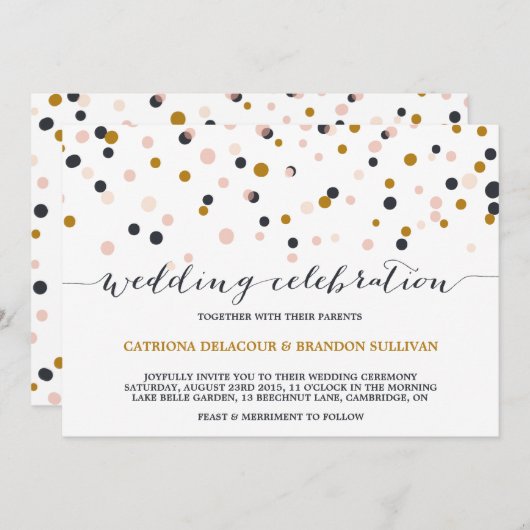 Roze en gouden Confetti Stippen Weddenschap Kaart (Voorkant / Achterkant)