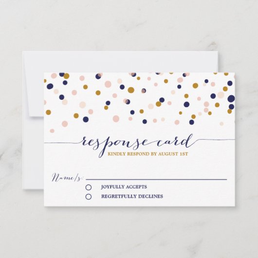 Roze en gouden Confetti Stippen Wedding RSVP Kaart (Voorkant)