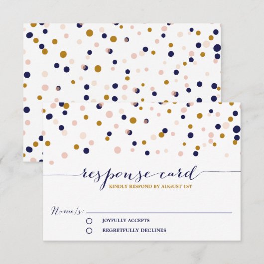 Roze en gouden Confetti Stippen Wedding RSVP Kaart (Voorkant / Achterkant)