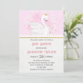 Roze en gouden Confetti Swan Princess Baby shower Kaart (Staand voorkant)