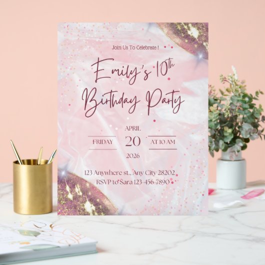 Roze en gouden Confetti verjaardagsfeestje Acryl Bord (Huwelijk)