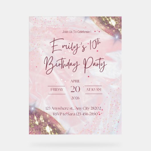 Roze en gouden Confetti verjaardagsfeestje Acryl Bord (Voorkant)