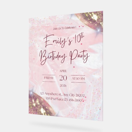 Roze en gouden Confetti verjaardagsfeestje Acryl Bord (Hoek)