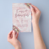 Roze en gouden Confetti verjaardagsfeestje Flyer (Hand)