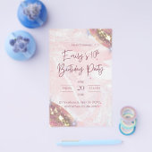 Roze en gouden Confetti verjaardagsfeestje Flyer (Enkel)