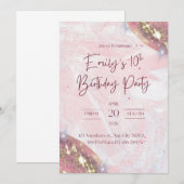 Roze en gouden Confetti verjaardagsfeestje Kaart (Voorkant / Achterkant)