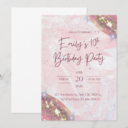 Roze en gouden Confetti verjaardagsfeestje Kaart (Voorkant / Achterkant)