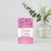 Roze en gouden confetti visitekaartje met glamour (Staand voorkant)