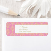 Roze en gouden Damask Retouradreslabel Etiket (Insitu)