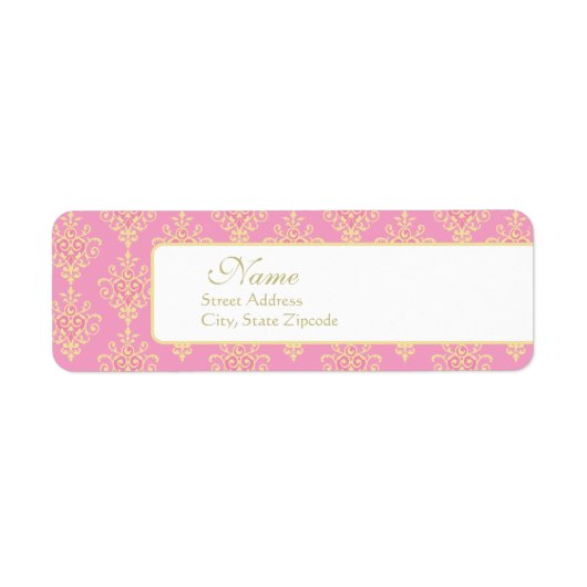 Roze en gouden Damask Retouradreslabel Etiket (Voorkant)