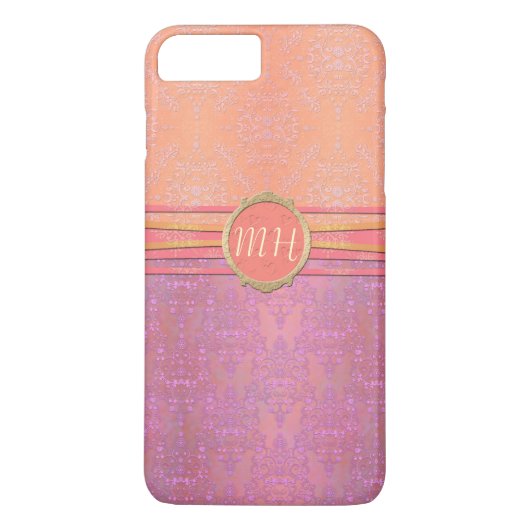 Roze en Gouden Damast Aangepast Monogram Patroon Case-Mate iPhone Case (Achterkant)