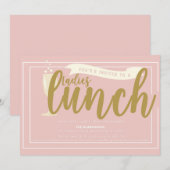 Roze en gouden Dames Uitnodiging (Voorkant / Achterkant)