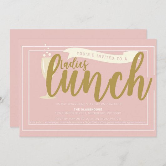 Roze en gouden Dames Uitnodiging (Voorkant / Achterkant)
