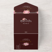 Roze en gouden diamanten bloem bruiloft all in one uitnodiging (Buitenkant)