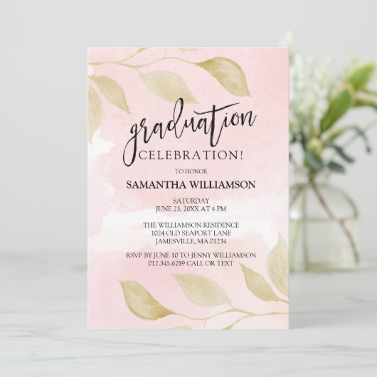 Roze en Gouden Diploma-uitnodigingen Kaart (Staand voorkant)