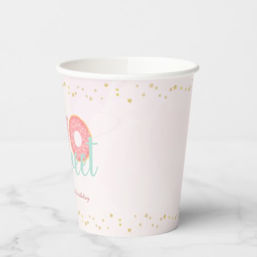 Roze en gouden donut Twee zoete tweede verjaardag Papieren Bekers (Links)