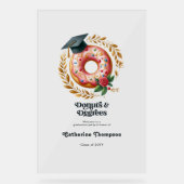 Roze en Gouden Donuts & Degrees Afstuderen Welkom Acryl Bord (Voorkant)