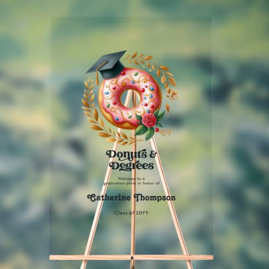Roze en Gouden Donuts & Degrees Afstuderen Welkom Acryl Bord (Neutraal)