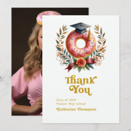 Roze en Gouden Donuts en Diploma Afstudeerceremoni Bedankkaart