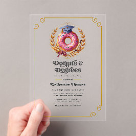 Roze en Gouden Donuts en Diploma Afstudeerfeest Acryl Uitnodigingen