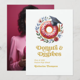 Roze en Gouden Donuts en Diploma Afstudeerfoto Aankondiging