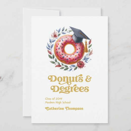 Roze en gouden donuts en graden Afstuderen Foto Aankondiging (Voorkant)