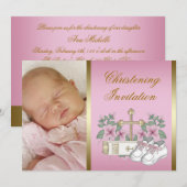 Roze en gouden doop kaart (Voorkant / Achterkant)