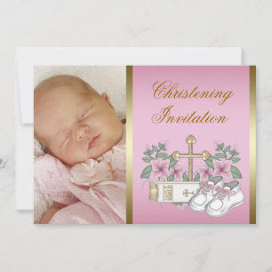 Roze en gouden doop kaart
