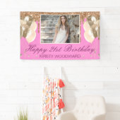 Roze en gouden druppelaar Glitter & Balloons Verja Spandoek (Insitu)