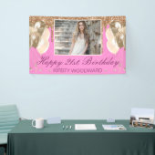 Roze en gouden druppelaar Glitter & Balloons Verja Spandoek (Beurs)