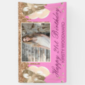 Roze en gouden druppelaar Glitter & Balloons Verja Spandoek (Verticaal)