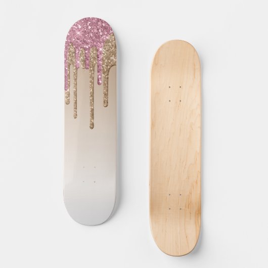 Roze en gouden druppelaar persoonlijk skateboard (Voorkant)