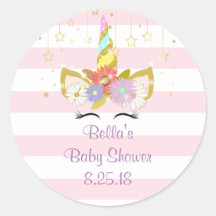 Roze en gouden eenhoorn baby shower stickers