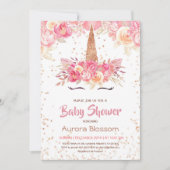 Roze en gouden eenhoorn Baby shower uitnodiging (Voorkant)