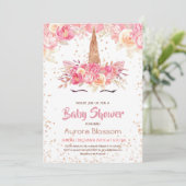 Roze en gouden eenhoorn Baby shower uitnodiging (Staand voorkant)