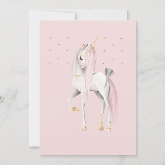 Roze en gouden eenhoorn babyshower uitnodiging (Achterkant)