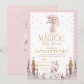 Roze en gouden eenhoorn babyshower uitnodiging (Voorkant / Achterkant)