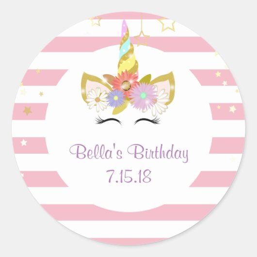 Roze en Gouden Eenhoorn Stickers (Voorkant)
