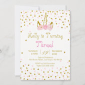 Roze en Gouden Eenhoorn Verjaardag Uitnodiging (Voorkant)