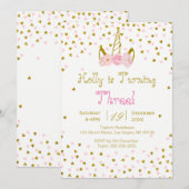 Roze en Gouden Eenhoorn Verjaardag Uitnodiging (Voorkant / Achterkant)