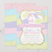 Roze en Gouden Eenhoorn Verjaardag Uitnodiging (Voorkant / Achterkant)