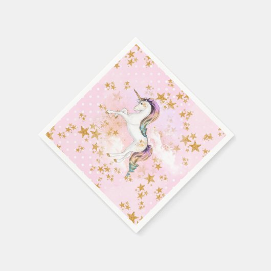 Roze en Gouden Eenhoorn Verjaardagsfeest Servetten (Hoek)