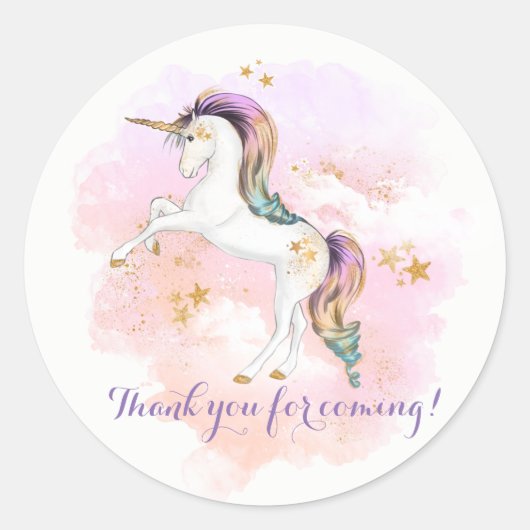 Roze en Gouden Eenhoorn Verjaardagsfeestje Sticker (Voorkant)