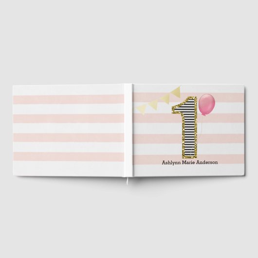 Roze en gouden eerste verjaardag gastenboek (Volledig)