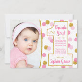 Roze en gouden eerste verjaardag Hartelijk dank Kaart (Voorkant)