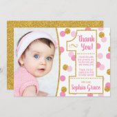 Roze en gouden eerste verjaardag Hartelijk dank Kaart (Voorkant / Achterkant)