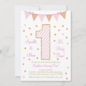 Roze en gouden eerste verjaardag kaart (Voorkant)